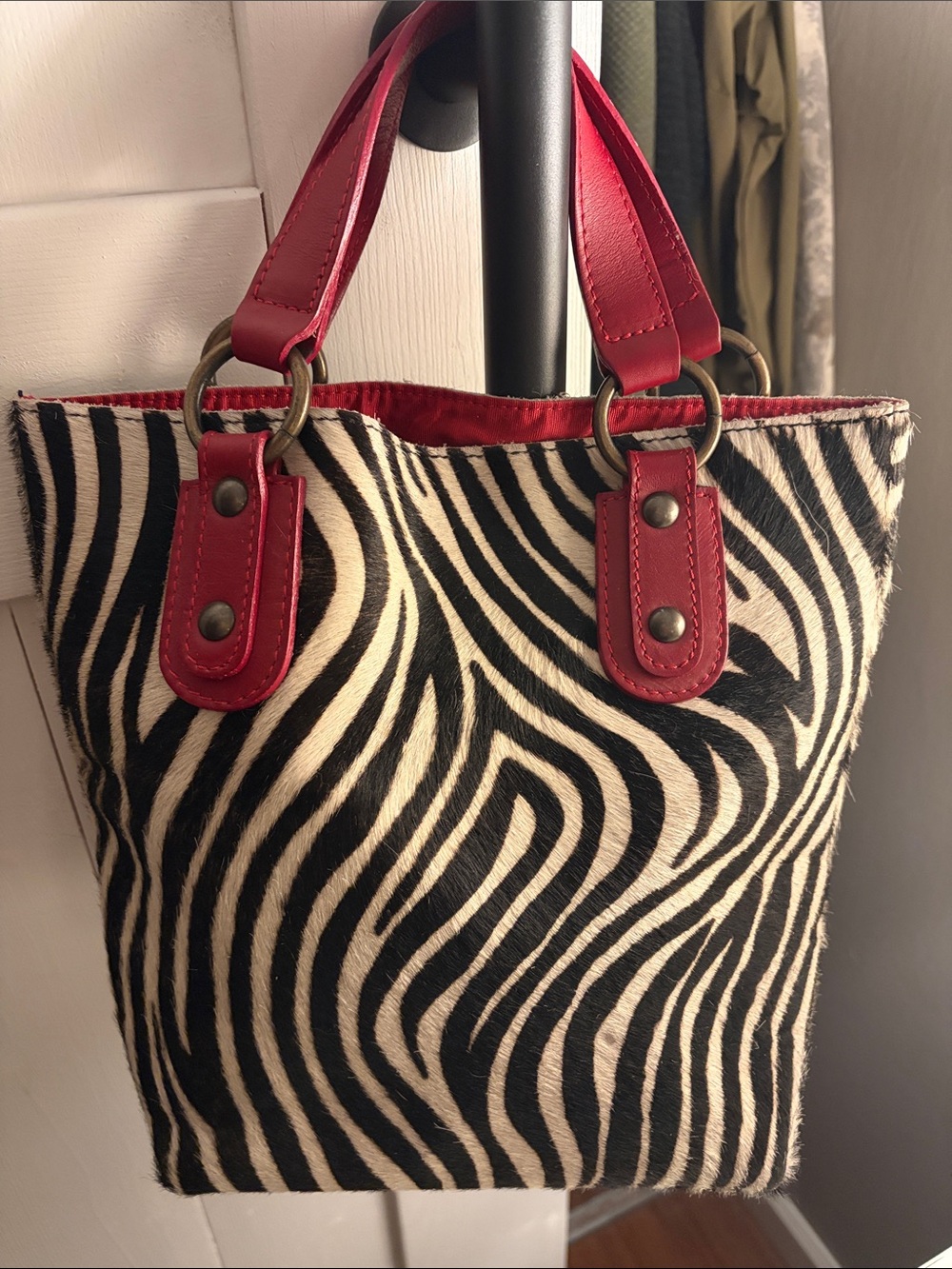 Maurizio Taiuti Zebra-Print Tote with Red Trim